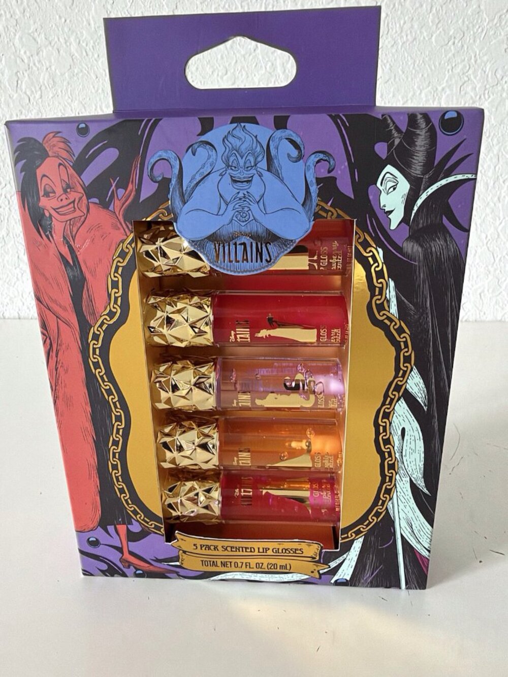 Set Of 5 Disney Villains Scented Lip Gloss Collection Raspberry Pumpkin Cherry